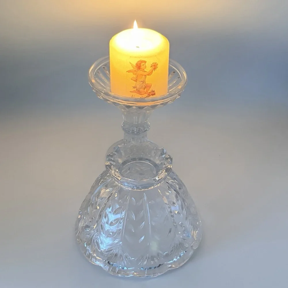 Fairy Lamp  Fifth‎ Avenue Portico Pattern Candle Holder Crystal Clear 9.25